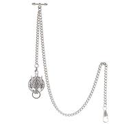 TREEWETO Albert - Reloj de bolsillo para hombre, 2 ganchos con colgante de lobo antiguo, barra en T, plata, Antiguo