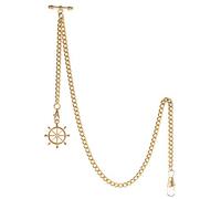 TREEWETO Albert - Reloj de bolsillo para hombre, 2 ganchos, con colgante de timón antiguo, barra en T, dorado, Antiguo