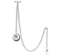 TREEWETO Albert - Reloj de bolsillo para hombre, 2 ganchos, diseño antiguo de trébol de la suerte con barra en T, plata, Estilo retro