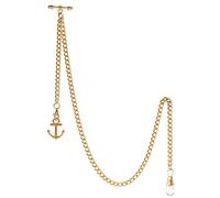 TREEWETO Cadena de reloj de bolsillo con barra en T para reloj de bolsillo Albert T-Bar, cadena con colgante de ancla antigua y 2 ganchos para chaleco ojal, dorado, Vintage