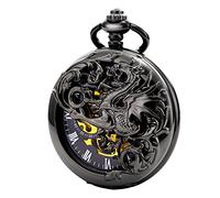Treeweto - Reloj de bolsillo antiguo de esqueleto mecánico y figura de dragón con cadena