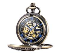 Treeweto - Reloj de bolsillo antiguo de esqueleto mecánico y figura de dragón con cadena