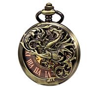 Treeweto - Reloj de bolsillo antiguo de esqueleto mecánico y figura de dragón con cadena