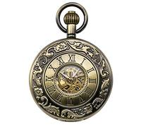 TREEWETO Reloj de bolsillo clásico con números romanos mecánicos con cadena, bronce, bronce
