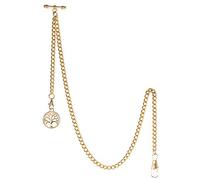 TREEWETO Reloj de bolsillo con cadena Albert para hombre, 2 ganchos con colgante de árbol de la vida antiguo, barra en T, dorado, Antiguo