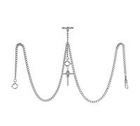 TREEWETO Reloj de bolsillo con cadena doble Albert para hombre, 3 ganchos, con colgante de cruz antigua, barra en T, plata, Antiguo