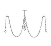TREEWETO Reloj de bolsillo con cadena doble Albert para hombre, 3 ganchos, con colgante de dragón antiguo, barra en T, plata, Antiguo