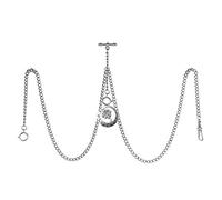 TREEWETO Reloj de bolsillo con cadena doble Albert para hombre, 3 ganchos con colgante de trébol de cuatro hojas antiguo de la suerte, barra en T, plata, Antiguo