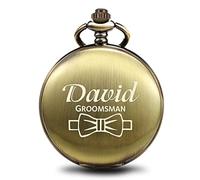 TREEWETO Reloj de bolsillo con grabado grabado personalizado regalo para mejor hombre, cuarzo, Fobwatch, novio, regalos para boda, regalo de boda, marrón