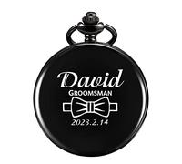 TREEWETO Reloj de bolsillo con grabado grabado personalizado regalo para mejor hombre, cuarzo, Fobwatch, novio, regalos para boda, regalo de boda, Negro