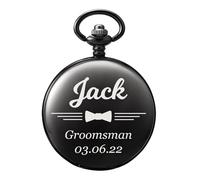 TREEWETO Reloj de bolsillo con grabado para boda, regalo grabado personalizado para mejor hombre, cuarzo, Fobwatch, novio, regalos para boda, regalo de boda, Negro