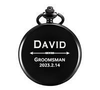 TREEWETO Reloj de bolsillo con grabado personalizado grabado regalo para mejor hombre Fobwatch novio regalos para boda, regalo de boda, Negro
