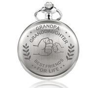 TREEWETO Reloj de bolsillo con texto en inglés «Memory Present to My Grandpa» con texto en inglés "I Love You to Grandpa" de nieta, personalizado para el día del padre, cumpleaños, boda, plata