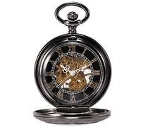 Treeweto - Reloj de bolsillo esqueleto mecánico de cobre tipo Steampunk, colgante romano retro