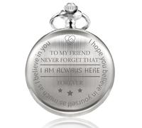 TREEWETO Reloj de bolsillo grabado con cadena, regalo personalizado para mejores amigos, hombres, mujeres, cumpleaños, boda, graduación, Navidad, plata, Moderno