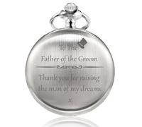 TREEWETO Reloj de bolsillo grabado para hombre, para novio, padre, padre, novia, novio, regalos de bolsillo, regalo para boda, 5. Father for Groom Silver, Moderno