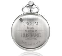 TREEWETO Reloj de bolsillo grabado para hombre, para novio, padre, padre, novia, novio, regalos de bolsillo, regalo para boda, 2. Groom-silver, Moderno