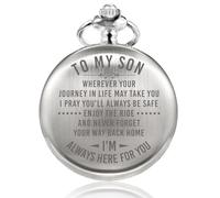 TREEWETO Reloj de bolsillo grabado para hombre, regalo para hijo de mamá papá, ideas únicas de regalo de cumpleaños para nieto, regalos de graduación para él, regalo para niños y hombres, plata