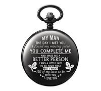TREEWETO Reloj de bolsillo grabado para novio Mi hombre prometido marido personalizado Fob relojes para hombres cumpleaños aniversario reloj personalizado