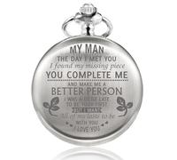 TREEWETO Reloj de bolsillo grabado para novio, mi hombre, prometido, marido, personalizado, para hombre, cumpleaños, aniversario, reloj personalizado, plata, Clásico