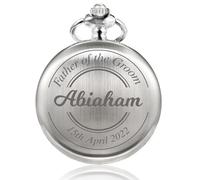 TREEWETO Reloj de bolsillo grabado personalizado para cumpleaños, boda, recuerdo para abuelo, padre, padrino, novio, plata