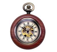 TREEWETO Reloj de bolsillo mecánico automático de madera vintage para hombres y mujeres, esfera de esqueleto steampunk con cadena + caja de regalo, blanco, Retro