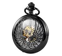 TREEWETO Reloj de bolsillo mecánico con diseño de alas de águila y números romanos, color negro, negro, Vintage
