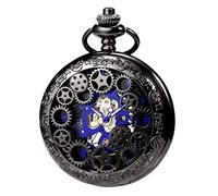 TREEWETO Reloj de bolsillo mecánico con esqueleto para hombre y mujer, acabado de bronce, caja hueca, reloj de bolsillo steampunk con caja de cadena, Black102, Vintage