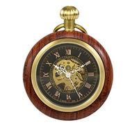 TREEWETO Reloj de bolsillo mecánico de madera con números romanos