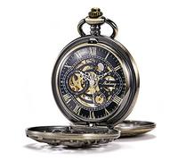 TREEWETO Reloj de bolsillo mecánico - Dream Dragon Esqueleto Half Hunter Double Open Silver Case, Bronze071, Mecánico