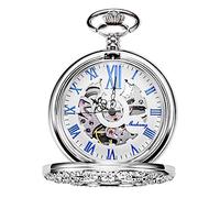 Reloj de bolsillo mecánico Treeweto, hueco con números romanos, diseño de flores, color plateado