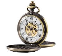 TREEWETO Reloj de Bolsillo mecánico para Hombre con números Romanos Dorado/Bronce/Plata, Bronce, Antigu