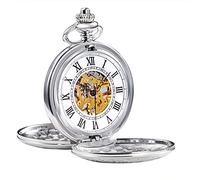 TREEWETO Reloj de Bolsillo mecánico para Hombre con números Romanos Dorado/Bronce/Plata, Plateado., Mecánica