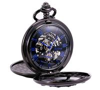 TREEWETO Reloj de bolsillo negro con esfera de números romanos de doble cubierta para hombre y mujer, 2. negro, Antiguo