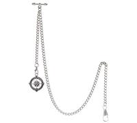 TREEWETO - Reloj de bolsillo para hombre, cadena Albert, 2 ganchos con colgante de brújula antigua, diseño de barra en T