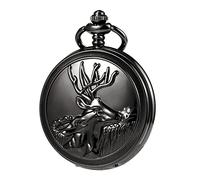 TREEWETO Reloj de bolsillo para hombre con diseño de renos de ciervos para hombre Día del Padre, cumpleaños, reloj mecánico vintage, aniversario para él, hombres y marido, Negro