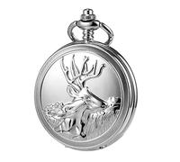 TREEWETO Reloj de bolsillo para hombre con diseño de renos de ciervos para hombre Día del Padre, cumpleaños, reloj mecánico vintage, aniversario para él, hombres y marido, Plateado