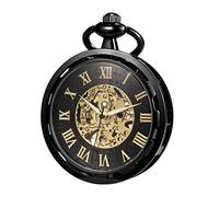 TREEWETO Reloj de bolsillo para hombre con esfera de esqueleto steampunk hueco, engranajes visibles, movimiento mecánico, esfera abierta, Oro negro., Steampunk