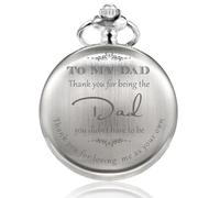 TREEWETO Reloj de bolsillo para hombre con grabado personalizado "Thank You for Being The Dad" Relojes de cuarzo de hija a papá padre grabado con cadena, plata