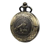 TREEWETO Reloj de bolsillo para hombre, diseño de esqueleto antiguo, caja de bronce mecánico 3D, tren de vapor y números de Ruman, regalos para los amantes del tren