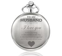TREEWETO Reloj de bolsillo para hombre, regalo para cumpleaños, aniversario, día de San Valentín, boda, día del padre, Navidad, relojes de bolsillo personalizados para él, plata, Moderno