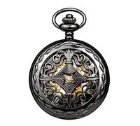 TREEWETO Reloj de bolsillo para hombre y mujer, estilo steampunk, caja de cobre negro, con diseño de esqueleto mecánico, Negro -, Mecánico