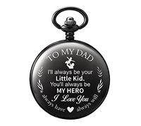 TREEWETO Reloj de bolsillo personalizado de cuarzo para hombre grabado grabado personalizado con caja de regalo de cadena para papá, padre, padre, tío, abuelo y amor, Negro,