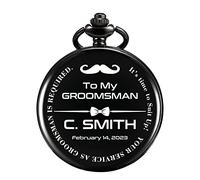 TREEWETO Reloj de Bolsillo - Personalizado Grabado Mejor Hombre Reloj De Bolsillo Cuarzo Fobwatch - Novio Regalos Para Boda Regalo de Padrino, 1. Grabado personalizado - negro