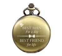 TREEWETO Reloj de Bolsillo - Personalizado Grabado Mejor Hombre Reloj De Bolsillo Cuarzo Fobwatch - Regalos de Novio Para Boda | Regalos de Padrino de Honor Reloj de Bolsillo Regalo de Boda, marrón