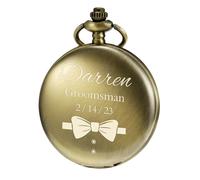 TREEWETO Reloj de Bolsillo Personalizado Grabado Mejor Hombre Relojes de Bolsillo de Cuarzo Novio Regalos para Boda Regalo de Boda, marrón