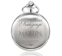TREEWETO Reloj de bolsillo personalizado grabado mejor padrino novio con nombre personal grabado regalo deseo nombre fecha regalo de boda, plata