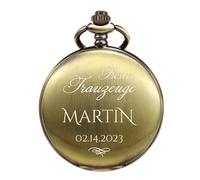 TREEWETO Reloj de bolsillo personalizado grabado mejor padrino novio con nombre personal grabado regalo deseo nombre fecha regalo de boda, marrón, Clásico