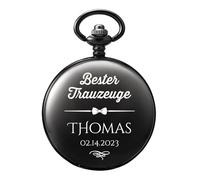 TREEWETO Reloj de bolsillo personalizado grabado padrino novio con grabado personal padrino regalos mejor hombre regalo de boda, Negro