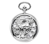 TREEWETO Reloj de bolsillo unisex con cadena, analógico, cuerda manual, unicornio, esqueleto Kylin, color plateado, Silver069, Clásico